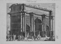 Nuovo et esatto Prospetto dell'antico Arco Trionfale di Settimio Severo [...] disegnato [...] da Pietro Paolo Girelli Romano. Pubblicato Nuovamente dalle solite stampe Originali di Matteo Gregorio Rossi Romano [...] l'anno 1692.