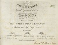 Semiramide./  Grand?Opera del Celebre / Rossini. / Edizione completa per fortepiano e canto. / Ridotta dal Sig. Luigi Truzzi.