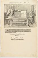 Lotto di due stampe: Disegno di un liuto/Ritratto di uomo seduto.