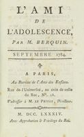 L'ami de l'adolescence, par m. Berquin. Septembre 1784.