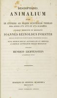 Descriptiones animalium quae in itinere ad maris australis terras per annos 1772 1773 et 1774 suscepto collegit observavit et delineavit...