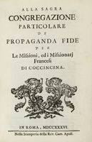 Alla Sagra congregazione particolare de Propaganda Fide per le missioni ed i missionari francesi di Coccincina.