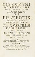 Dissertatio de praeficis ad illustrationem urnae sepulcralis Fl. Quartillae praeficae. Accedunt Josephi Lanzoni...