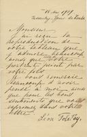 Lettera autografa firmata di Tolstoj (o della mogli) inviata a Jan Stika.