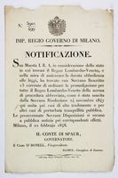 Legge marziale. Notificazione dell'Imperial Regio Governo di Milano.