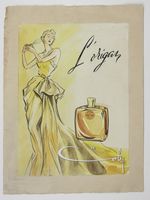 Bozzetto pubblicitario francese per il profumo L'Origan de Coty.