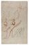  Gerolamo Induno  (Milano, 1825 - Milano, 1890) [cerchia di] : Figura maschile panneggiata seduta e studi di teste(r). Studi di figura femminile implorante e studio di due uomini in lotta (v).  - Auction Books & Graphics. Part I: Prints, Drawings & Paintings - Libreria Antiquaria Gonnelli - Casa d'Aste - Gonnelli Casa d'Aste