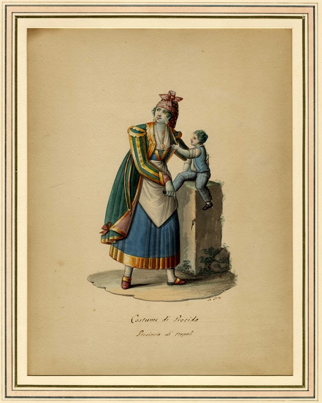 Lotto composto di 5 disegni di costumi popolari napoletani.