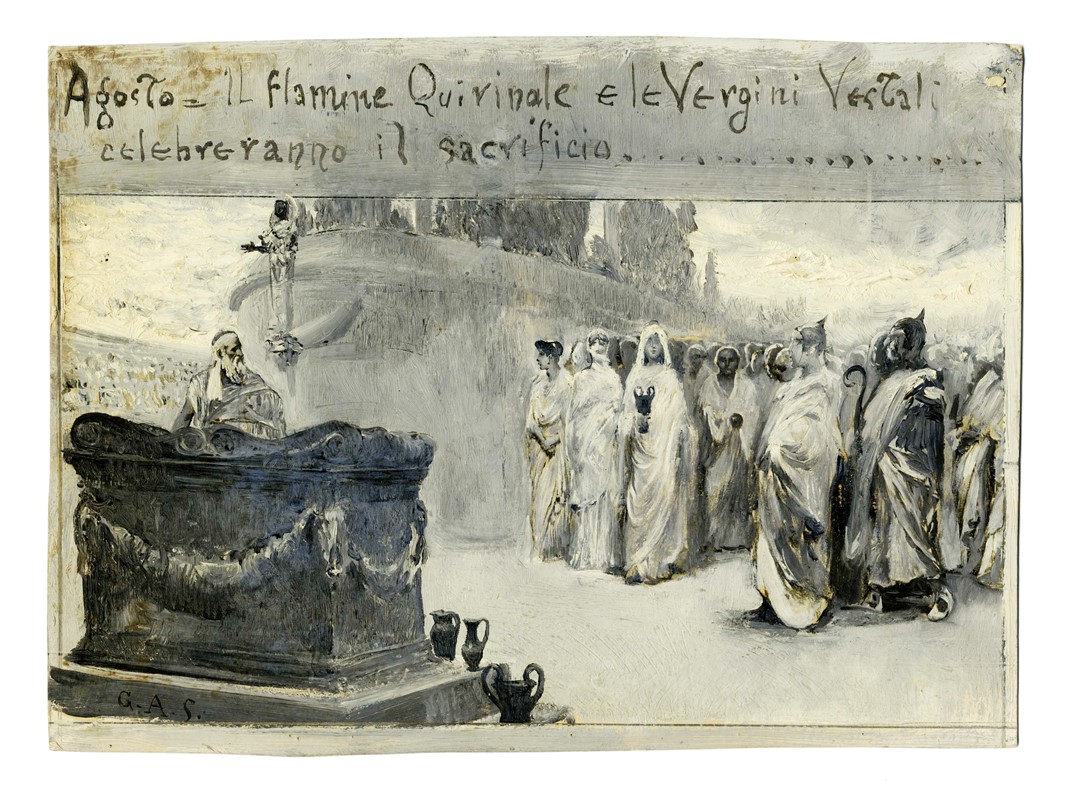 Raccolta di disegni originali per Le feste romane di Ruggero Bonghi illustrate da Giulio Aristide...