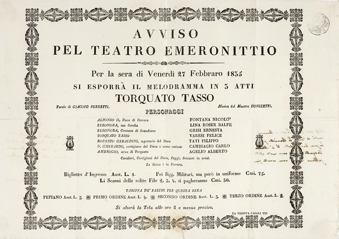 Raccolta di 30 documenti relativi al Teatro La Fenice e ad altri teatri veneziani.