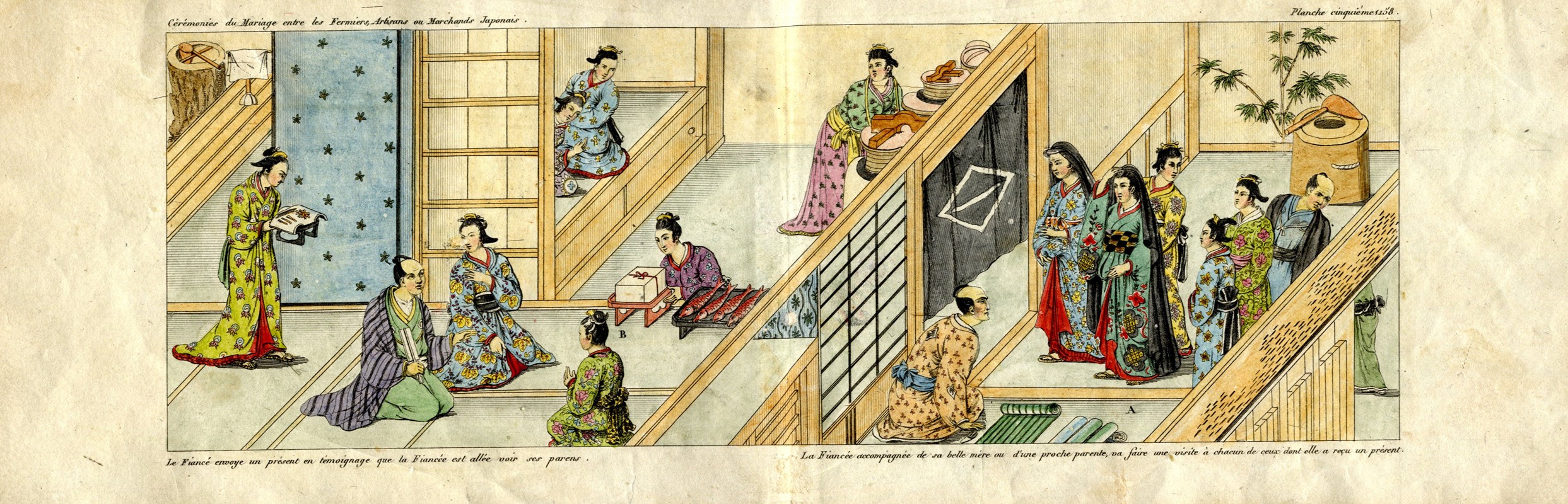 Cérémonies usitées au Japon pour les mariages et les funérailles. Planches.