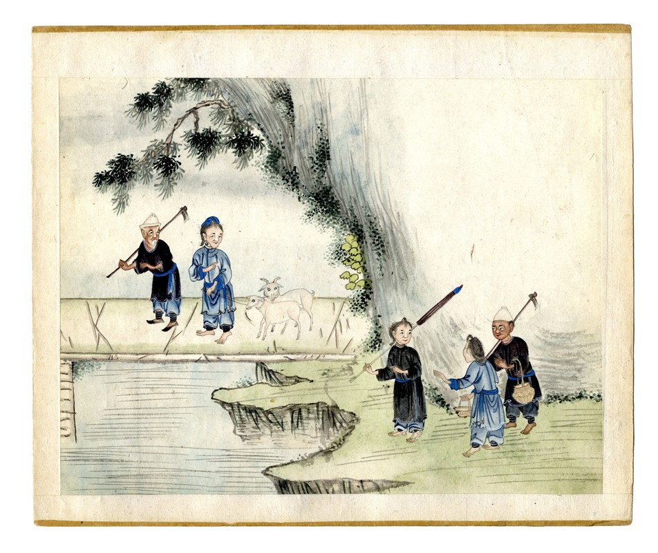 Quindici illustrazioni con scene agresti.