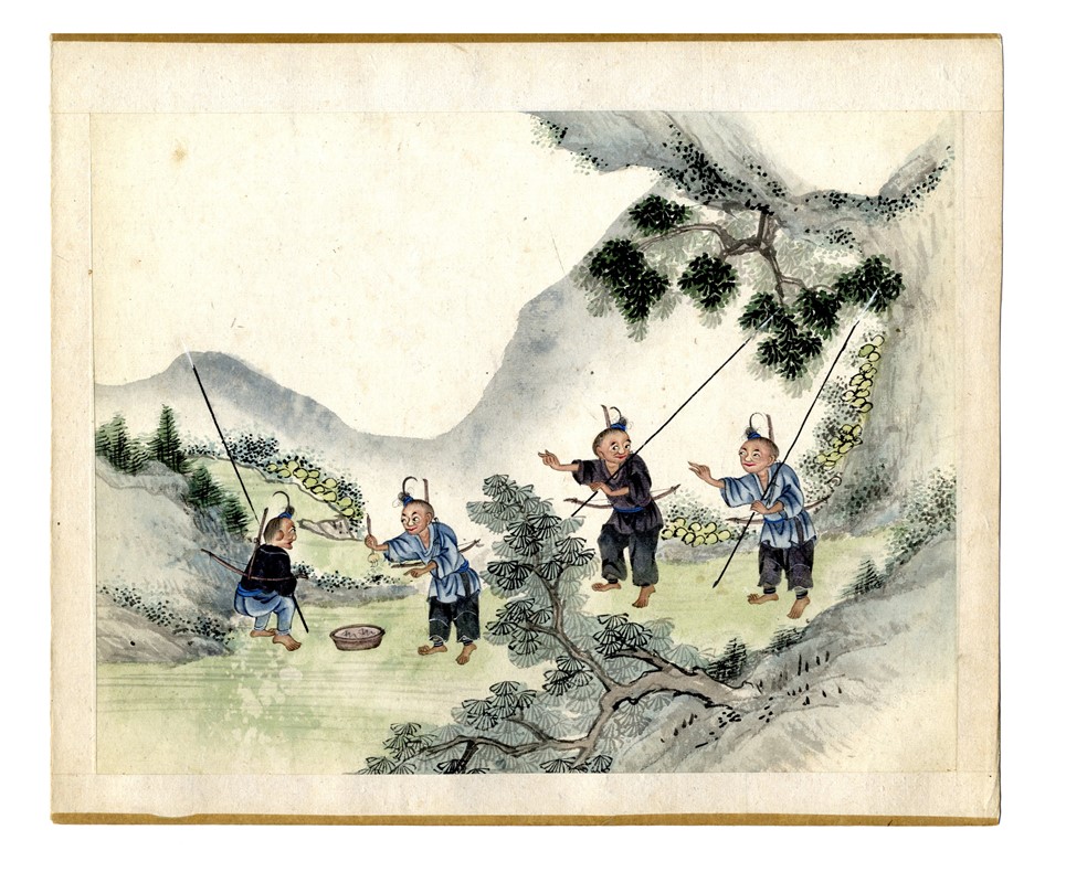 Quindici illustrazioni con scene agresti.