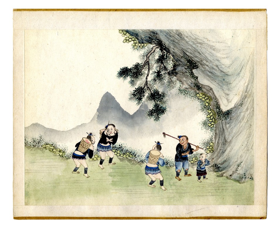 Quindici illustrazioni con scene agresti.