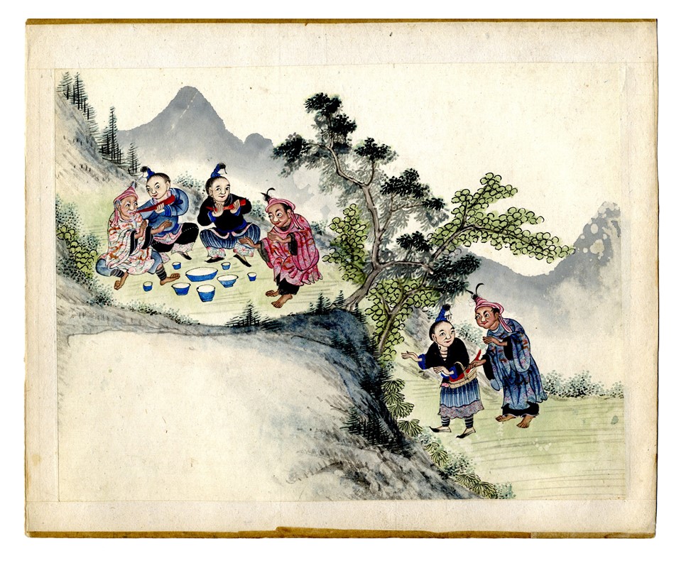 Quindici illustrazioni con scene agresti.