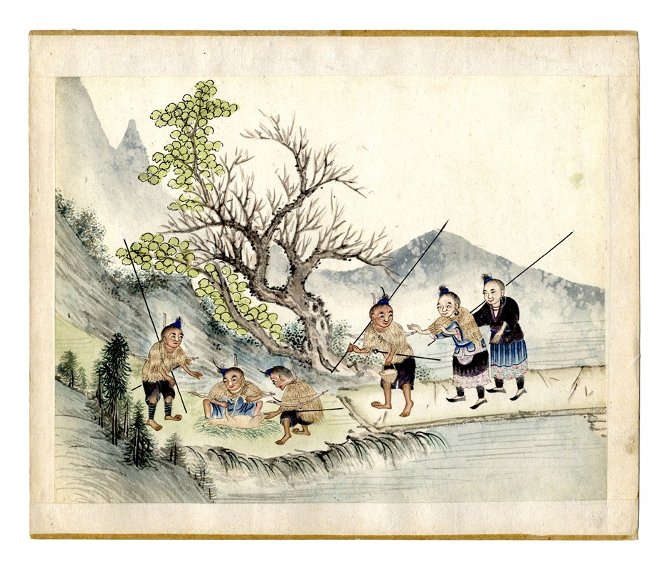 Quindici illustrazioni con scene agresti.