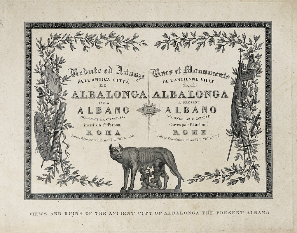 Vedute ed Avanzi dell'antica città di Albalonga ora Albano disegnati da C.o Labruzzi incisi da P....