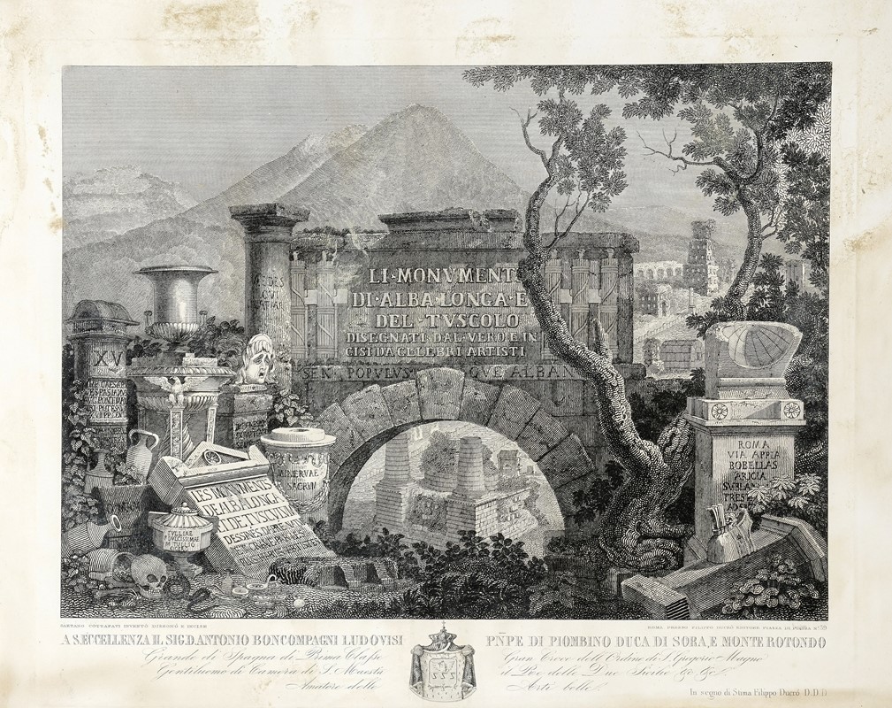 Vedute ed Avanzi dell'antica città di Albalonga ora Albano disegnati da C.o Labruzzi incisi da P....