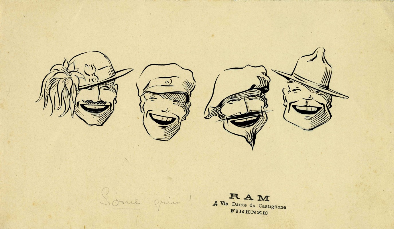 The winning smile! Lotto composto del bozzetto preparatorio per la relativa cartolina.