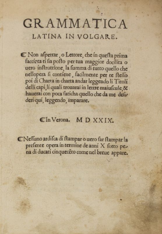Donato Bernardino : Grammatica latina in volgare. - Asta Libri