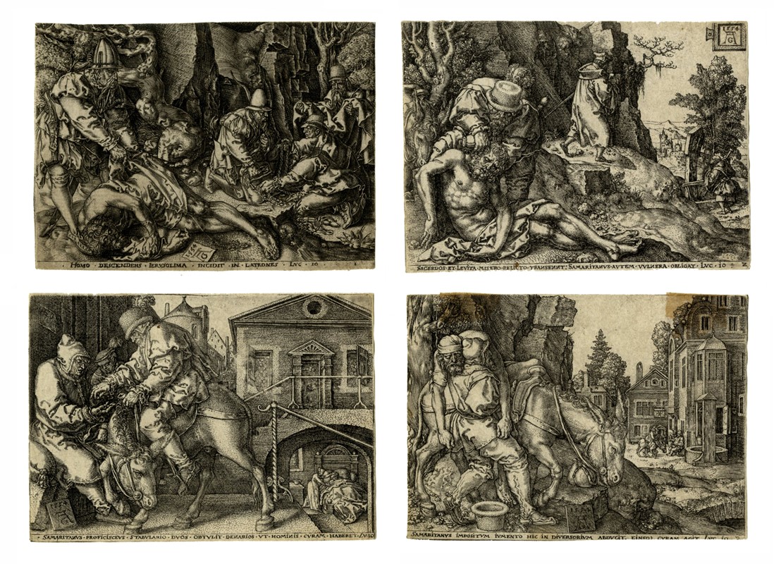 Parabola Del Buon Samaritano Testo Heinrich Aldegrever (Paderborn, 1502 - Soest, 1560) : La parabola del
