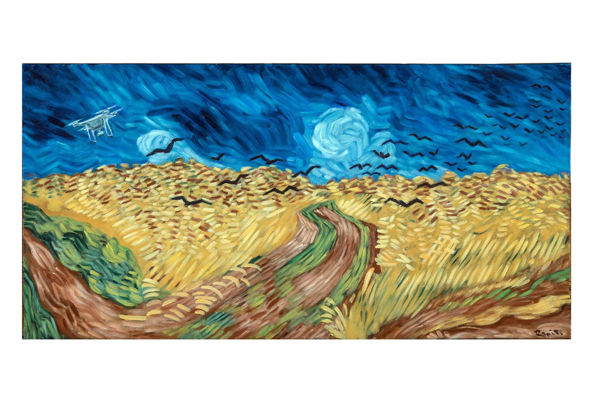 Mouse Pad Personalizzabile 22x19 Cm, Con Van Gogh "Campo Di Grano Con Volo Di Corvi", Stampa Su Tessuto E Neoprene, Made In Italy