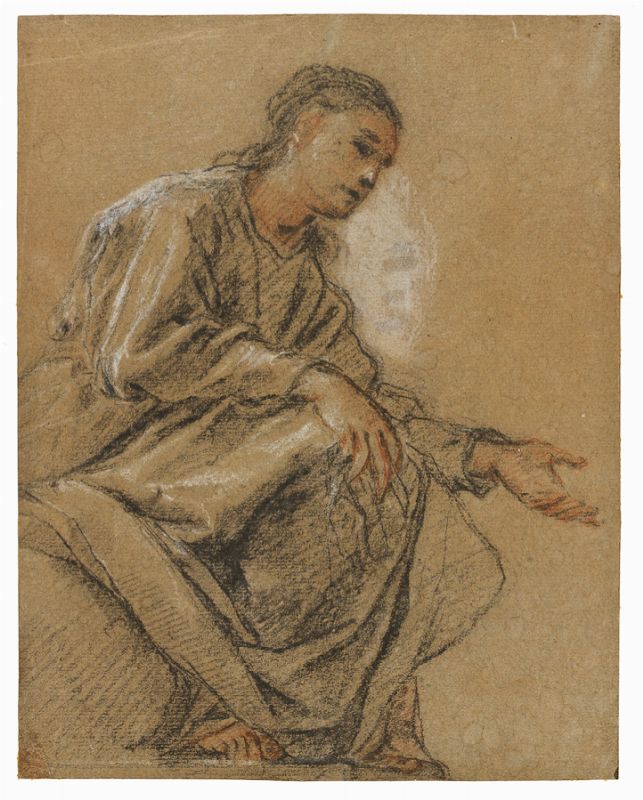 Domenico Fetti (Roma, - Venezia, 1632) : Studio di giovane uomo seduto