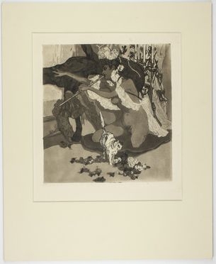  Franz Von Bayros (detto Choisy Le Conin)  (Agram, 1866 - Vienna, 1924) : Donna nuda che suona il flauto.  - Asta Asta a tempo: Stampe & disegni - Libreria Antiquaria Gonnelli - Casa d'Aste - Gonnelli Casa d'Aste