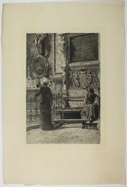  Francesco Colombi-Borde  (1846 - 1906) : Donne in chiesa.  - Asta Asta a tempo: Stampe & disegni - Libreria Antiquaria Gonnelli - Casa d'Aste - Gonnelli Casa d'Aste