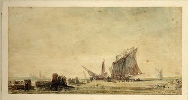  Flix Ziem  (Beaune, 1821 - Parigi, 1911) : Paesaggio marino con barche.  - Auction Books, Prints and Drawings - Libreria Antiquaria Gonnelli - Casa d'Aste - Gonnelli Casa d'Aste