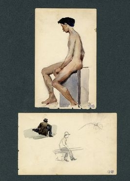  Angelo Torchi  (Massalombarda, 1856 - 1915) : Nudo d'uomo seduto.  - Auction Books, Prints and Drawings - Libreria Antiquaria Gonnelli - Casa d'Aste - Gonnelli Casa d'Aste
