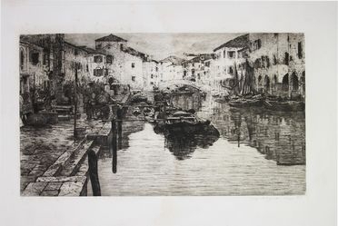  Giuseppe Miti Zanetti  (Modena,  - Milano, 1929) : Canale della Pescheria a Chioggia.  - Auction Books, Prints and Drawings - Libreria Antiquaria Gonnelli - Casa d'Aste - Gonnelli Casa d'Aste