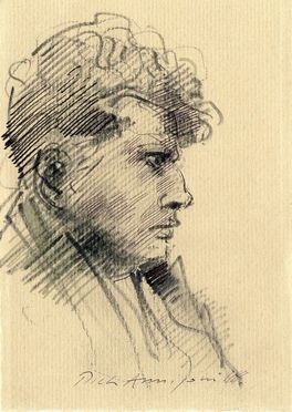  Pietro Annigoni  (Milano, 1910 - Firenze, 1988) : Ritratto maschile di profilo.  - Auction Books, Prints and Drawings - Libreria Antiquaria Gonnelli - Casa d'Aste - Gonnelli Casa d'Aste