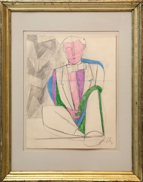  Sandro Chia  (Firenze, 1946) : Uomo seduto.  - Auction Design, Prints & Drawings - Libreria Antiquaria Gonnelli - Casa d'Aste - Gonnelli Casa d'Aste
