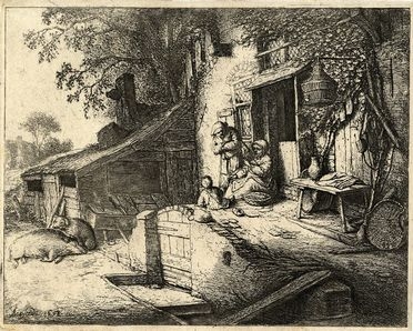  Adriaen (van) Ostade  (Haarlem,, 1610 - ivi, 1685) : La filatrice.  - Asta Libri, Grafica - Libreria Antiquaria Gonnelli - Casa d'Aste - Gonnelli Casa d'Aste
