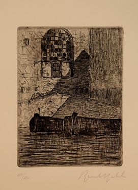  Renato Natali  (Livorno, 1883 - 1979) : Venezia livornese (Il fosso).  - Auction Paintings, Prints, Drawings and Fine Art - Libreria Antiquaria Gonnelli - Casa d'Aste - Gonnelli Casa d'Aste