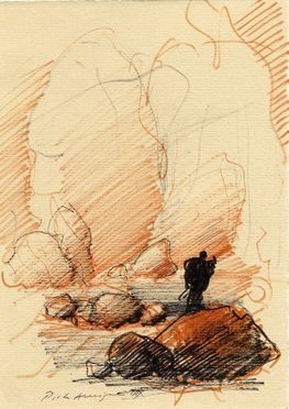  Pietro Annigoni  (Milano, 1910 - Firenze, 1988) : Paesaggio con figura.  - Asta Grafica, Dipinti ed Oggetti d'Arte dal XV al XX secolo - Libreria Antiquaria Gonnelli - Casa d'Aste - Gonnelli Casa d'Aste