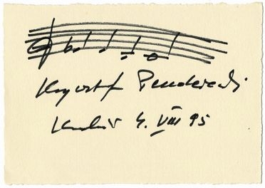  Penderecki Krzysztof : Citazione musicale autografa con firma e data.  - Asta Libri, manoscritti e autografi - Libreria Antiquaria Gonnelli - Casa d'Aste - Gonnelli Casa d'Aste