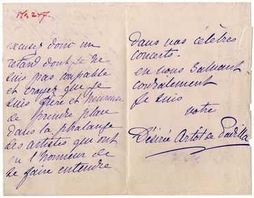  Artt de Padilla Dsire : Lettera autografa firmata.  - Asta Libri, manoscritti e autografi - Libreria Antiquaria Gonnelli - Casa d'Aste - Gonnelli Casa d'Aste