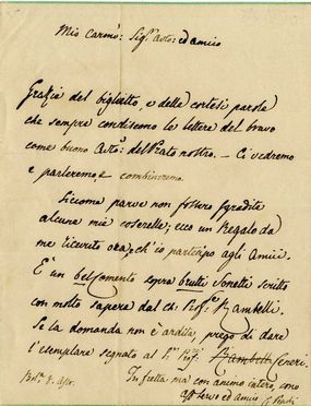  Pepoli Carlo : Lettera autografa firmata.  - Asta Libri, manoscritti e autografi - Libreria Antiquaria Gonnelli - Casa d'Aste - Gonnelli Casa d'Aste