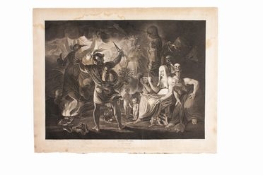  Robert Thew  (Patrington, 1758 - Stevenage, 1802) : Shakespeare. Macbeth. Act IV. Scene I. A dark cave, in the middle a cauldron boiling. Three witches, Macbeth, Hecate, & c. Da Joshua Reynolds.  Joshua Reynolds  (Plympton, 1723 - Londra, 1792), William Shakespeare  - Auction Prints and Drawings XVI-XX century, Paintings of the 19th-20th centuries - Libreria Antiquaria Gonnelli - Casa d'Aste - Gonnelli Casa d'Aste