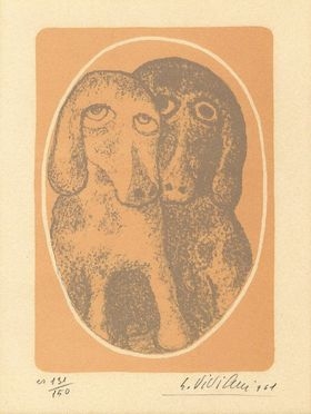  Giuseppe Viviani  (Agnano, 1898 - Pisa, 1965) : Cani gialli.  - Auction Prints and Drawings XVI-XX century, Paintings of the 19th-20th centuries - Libreria Antiquaria Gonnelli - Casa d'Aste - Gonnelli Casa d'Aste