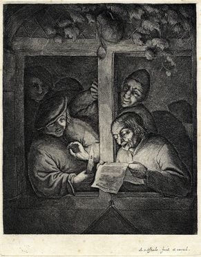  Adriaen (van) Ostade  (Haarlem,, 1610 - ivi, 1685) : I cantori.  - Auction Prints and Drawings XVI-XX century, Paintings of the 19th-20th centuries - Libreria Antiquaria Gonnelli - Casa d'Aste - Gonnelli Casa d'Aste