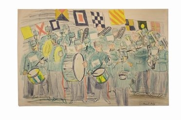  Raoul Dufy  (Le Havre, 1877 - Forcalquier, 1953) : Banda musicale.  - Asta Stampe e Disegni XVI-XX secolo, Dipinti dell'800 e del '900. - Libreria Antiquaria Gonnelli - Casa d'Aste - Gonnelli Casa d'Aste