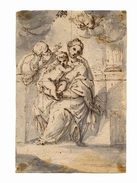  Italian school, 17th century : Sacra Famiglia.  - Auction Prints and Drawings XVI-XX century, Paintings of the 19th-20th centuries - Libreria Antiquaria Gonnelli - Casa d'Aste - Gonnelli Casa d'Aste
