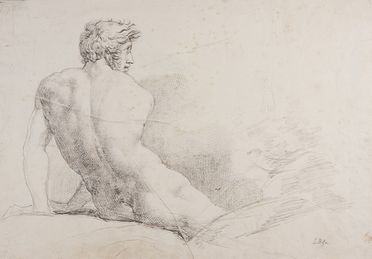  Eugenio Bosa  (Venezia, 1807 - 1875) : Studio di nudo virile di spalle.  - Auction Prints, Drawings and Paintings from 16th until 20th centuries - Libreria Antiquaria Gonnelli - Casa d'Aste - Gonnelli Casa d'Aste
