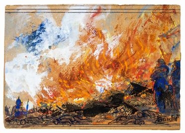  Augusto Burchi  (Firenze, 1853 - 1919) : Scena di guerra.  - Asta Stampe, Disegni e Dipinti dal XVI al XX secolo - Libreria Antiquaria Gonnelli - Casa d'Aste - Gonnelli Casa d'Aste