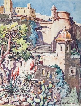  Etienne Clerissi  (1888 - 1971) : Giardino esotico. Principato di Monaco.  - Auction Prints, Drawings and Paintings from 16th until 20th centuries - Libreria Antiquaria Gonnelli - Casa d'Aste - Gonnelli Casa d'Aste