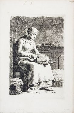  Jean-Franois Millet  (Grville-Hague, 1814 - Barbizon, 1875) : La cardeuse.  - Asta Stampe, Disegni e Dipinti dal XVI al XX secolo - Libreria Antiquaria Gonnelli - Casa d'Aste - Gonnelli Casa d'Aste