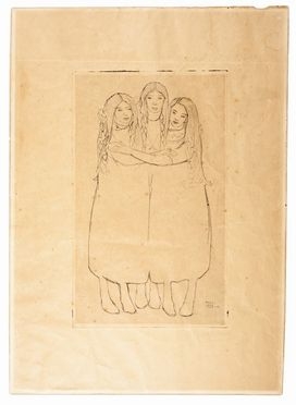  Moses Levy  (Tunisi, 1885 - Viareggio, 1968) : Les trois soeurs (Le tre sorelle).  - Asta Stampe, Disegni e Dipinti dal XVI al XX secolo - Libreria Antiquaria Gonnelli - Casa d'Aste - Gonnelli Casa d'Aste